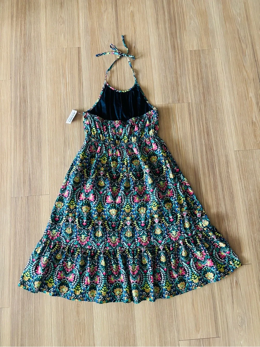 Old Navy Midi Dress Fit Flare Colorful Halter Neck Girls L NWT Boho Cottage